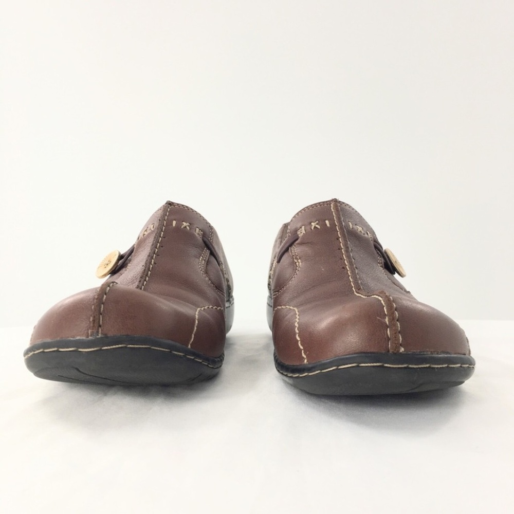 Clarks Womens Shoes 35063 Bendables Brown Leather Clogs W/Button Decor Sz 8M - Picture 3 of 9